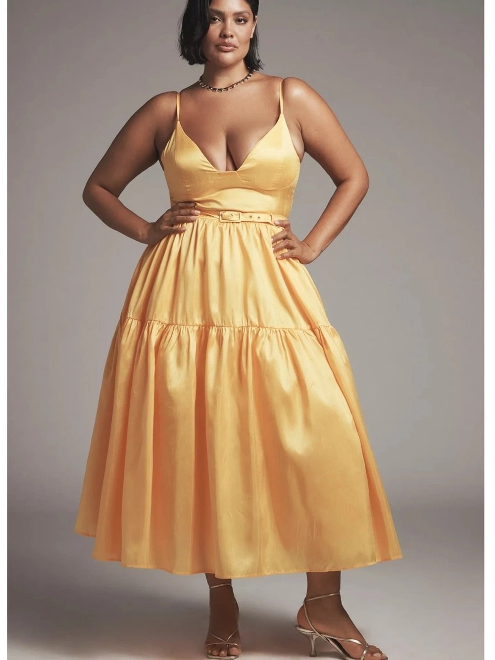 New Anthropologie Hutch Atherton Sleeveless V-Neck Belted Midi Dress $258 16W